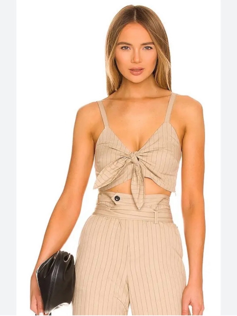 Marissa Webb NWT Paloma Tie-Front Crop Top Pinstriped Menswear-inspired Summer